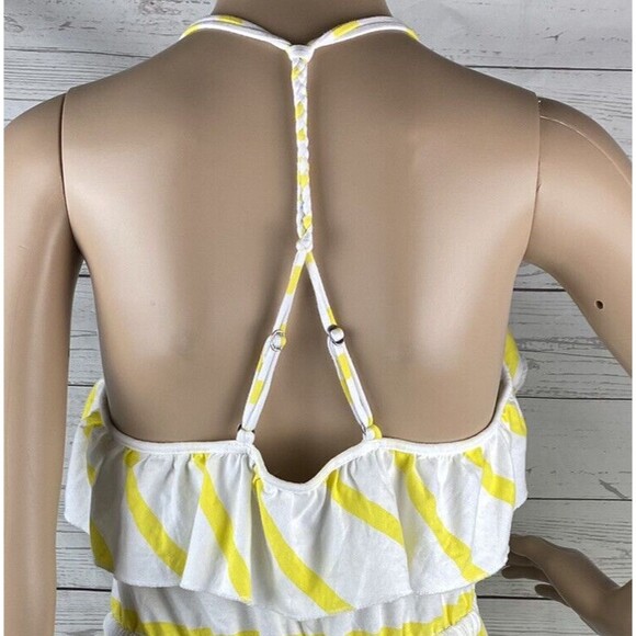Aéropostale Sundress Juniors Medium Yellow White Blue Striped Ruffled Racerback - Picture 10 of 12